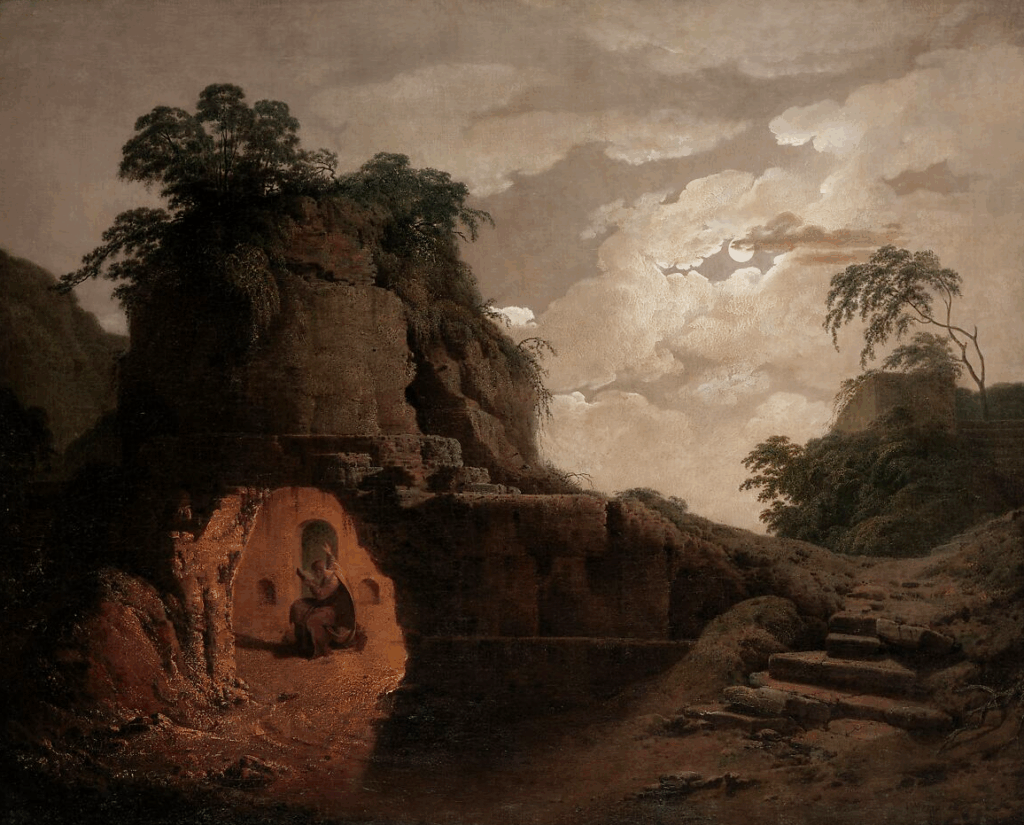 Joseph Wright of Derby (1779), Virgil’s Tomb, with the figure of Silius Italicus